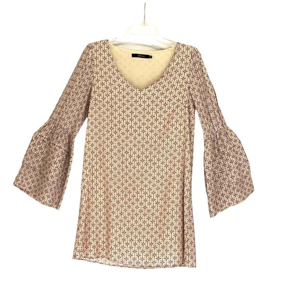 70s Flair, Ark & Co. v-neck long sleeve mini dress with bell sleeves, size Small - Picture 5 of 13